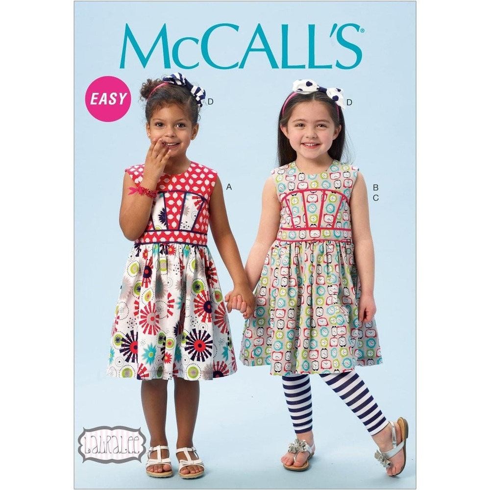 McCalls Sewing Pattern M6945 Girls Size 6-8 Dress Leggings Hair Bow Uncut FF